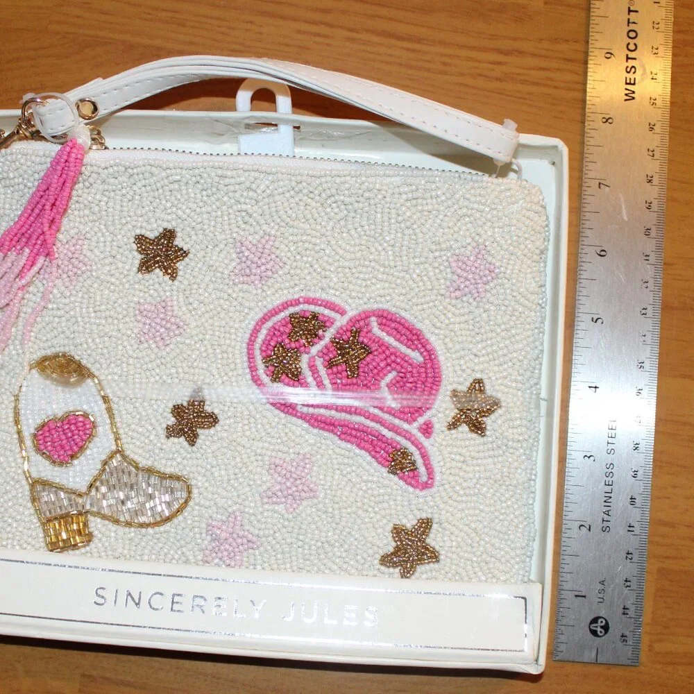 Sincerely Jules Beaded Cowgirl Clutch Pouch New Bag NWT Western Theme 8 x 7 Inch